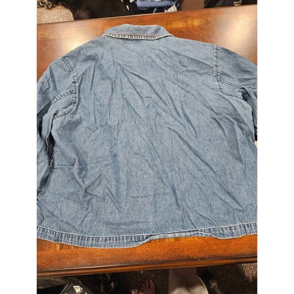 Vintage Erika Denim Zip Jacket Leaf Appliqué Embroidered Pockets Jean Jacket XL - Picture 4 of 6